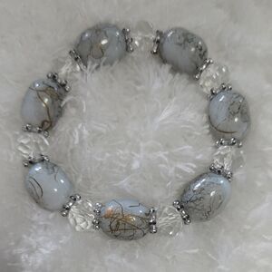 Elegant Silver and White Beaded Bracelet